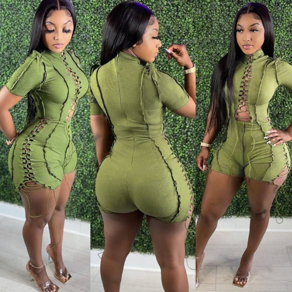 Sexy Fitted Hollow Out Green Summer Rompers
